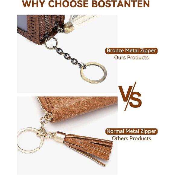 New RFID Double Zipper Credit Card Holder Wallet for Women - Beige/Brown - Picture 9 of 9